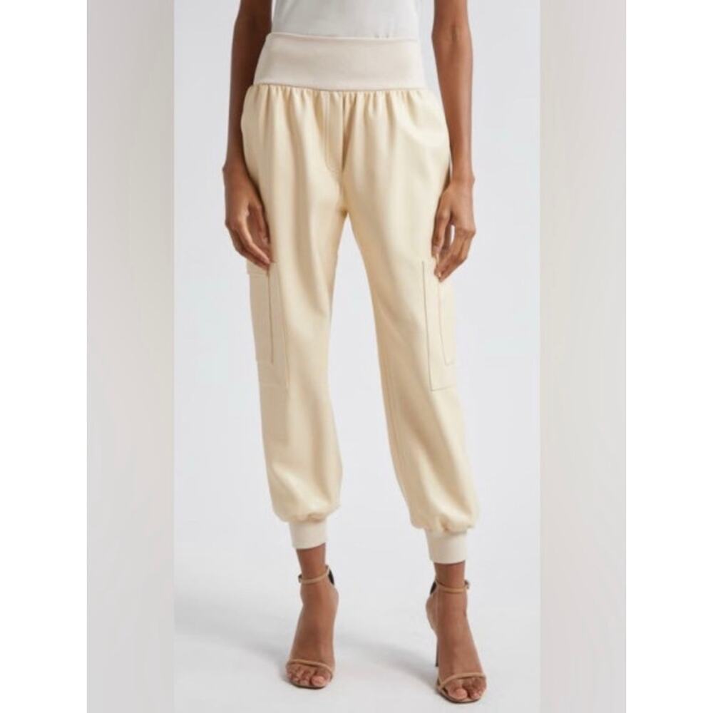 Cinq a Sept Giles Cupro Crop Cargo Joggers Pants SMALL cream luxe